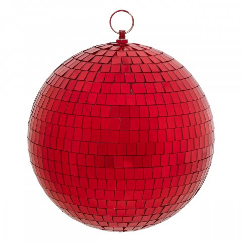 BOULE DE NOEL DISCO VERRE ROUGE 200MM