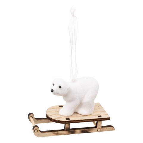 SUJET DE NOEL PLF OURS POLAIRE LUGE 10CM